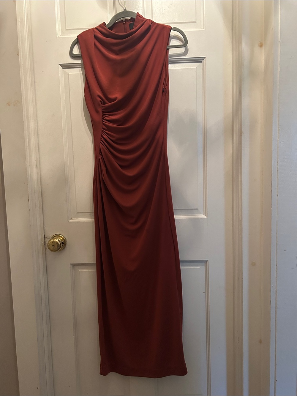 Zara Sleeveless Draped Maxi Dress in Rust
